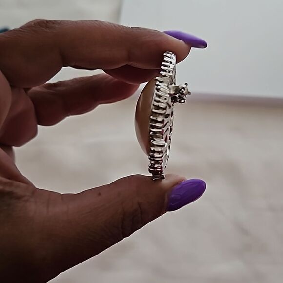 Birks Vintage 1950s Brooch Faux Pearl Surrounded By 40 Baguette Rhinestones - Picture 7 of 16